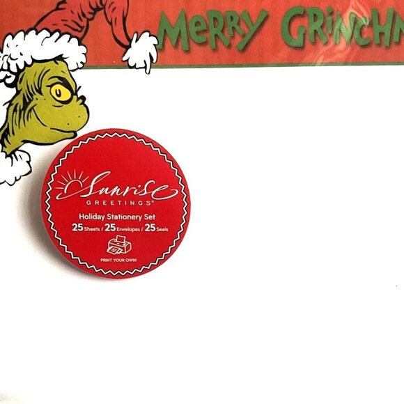 DR SEUSS "MERRY GRINCHMASS" "HAPPY WHO YEAR" SUNRISE GREETING STATIONERY SET - Picture 2 of 8